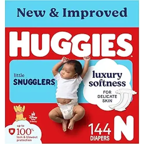 Huggies Size Newborn Diapers, Little Snugglers Baby Diapers, Size Newborn (up to 10 lbs), 144 Count, Packaging May Vary