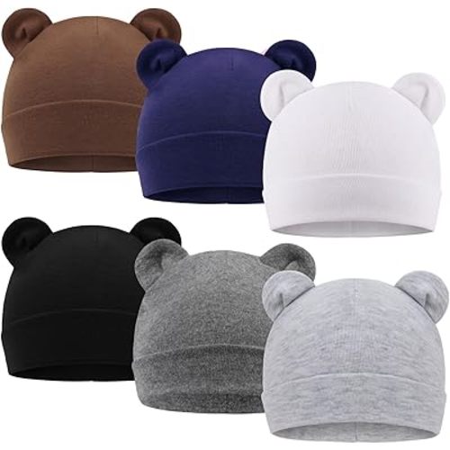 DRESHOW BQUBO 6 Pack Baby Beanie Hats for Unisex Infant Toddler Cotton Beanie Newborn Hospital Hat for Boys Girls 0-6 Months
