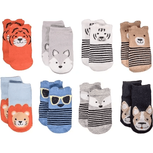 Little Me 8-Pack Baby Socks, Animal Charter Themed, 0-12 Months