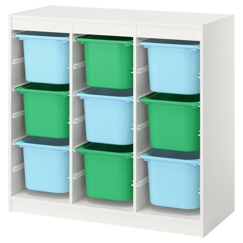 TROFAST Storage combination with boxes - room divider white/light blue bright green 39x17 3/8x37 "