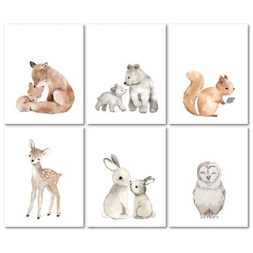 Watercolor Woodland Animals 6-Piece Unframed Nursery Wall Art Decor
– Lambs & Ivy