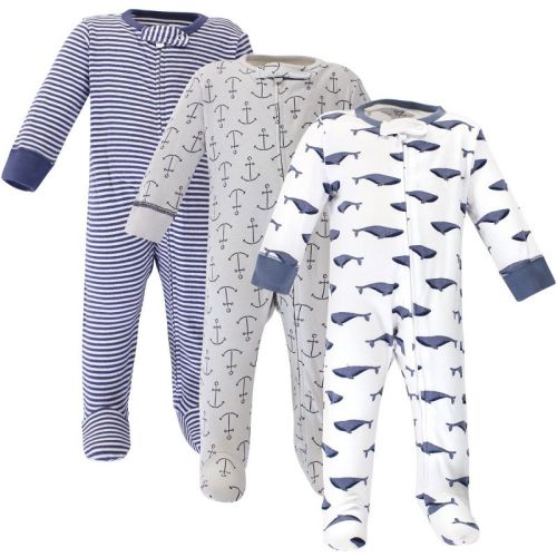 Touched by Nature Baby Organic Cotton Zipper Sleep and Play 3pk, Blue Whale, 3-6M