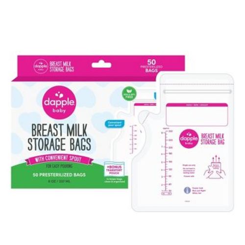 Dapple Temp-Sensing No Leak Breast Milk Storage Bag with Easy Pour Spout - 50ct