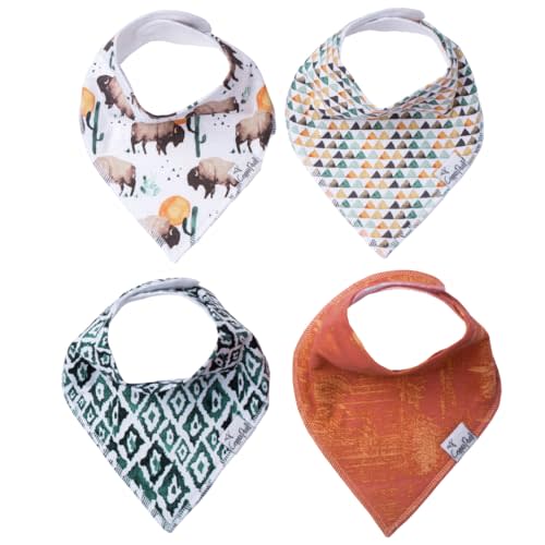 Copper Pearl 4 Pack Soft Cotton Baby Bibs for Drooling and Teething, Absorbent Drool Bibs for Baby Girl and Boy, Adjustable to Fit Newborns to Toddlers, Tons of Styles (Bison)