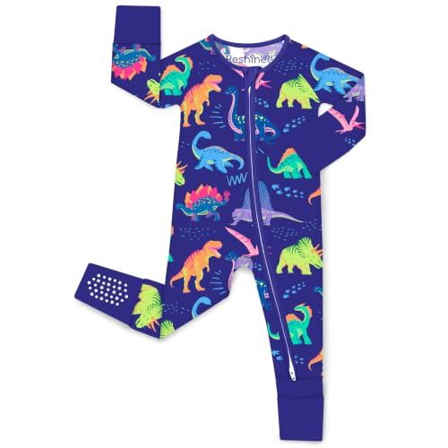 babee Reshinee Bamboo Viscose Baby Footie Pajama, Zipper Sleeper Boys Girls | Sleep & Play Romper with 2-Way Zipper, Fold-Over Mittens & Foot Cuffs with Grips, Tagless, Convertible, All-Season, 0-24M