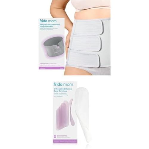 Frida Mom Belly Binder Postpartum Recovery + C-Section Silicone Strips, C-Section Recovery Must Have Bundle