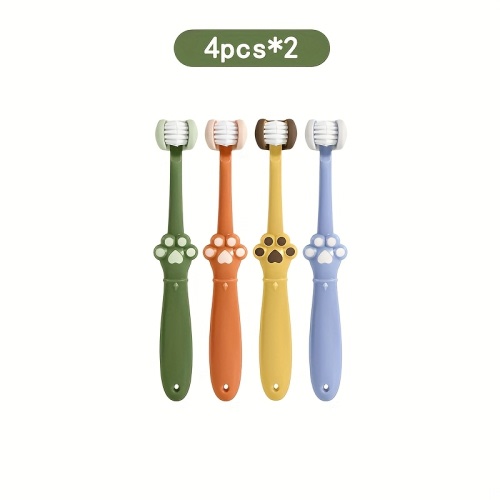 4pcs Youngsters' Fun Toothbrush Set with Cute Cat Paw Handles - Soft, Three-Sided Nylon Bristles for Gentle Cleaning, Colorful Cartoon Designs (Pink, Yellow, Green, Blue) - Perfect Gift for Youngsters, Dental Care Kit|Playful Design|Soft Bristled Brushes