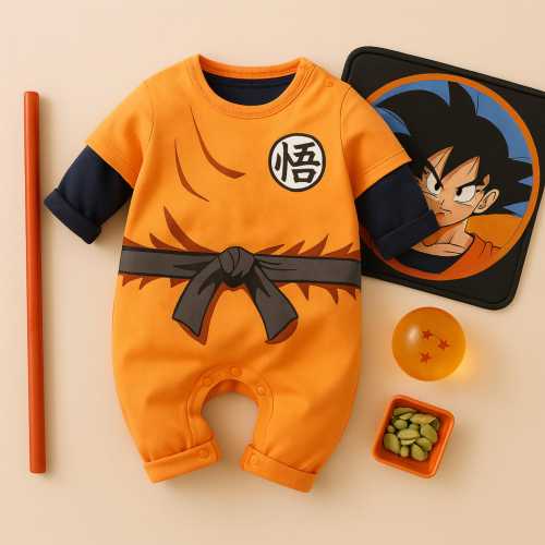 Orange Anime Martial Arts Baby Onesie, Cosplay Inspired Infant Romper (0-18M)