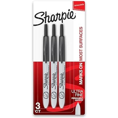 SHARPIE Retractable Permanent Markers, Ultra Fine Point, Black, 3 Count