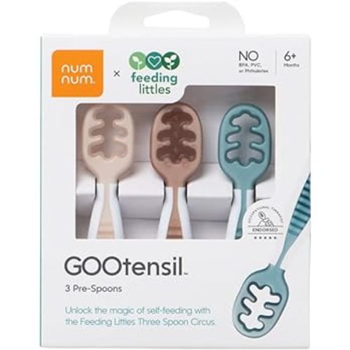 Amazon.com: NumNum GOOtensil Pre-Spoons x Feeding Littles | Baby Spoon Set (Stage 1 + Stage 2) | BPA Free Silicone Self Feeding Toddler Utensils | For Kids Ages 6 Months+, 3 Spoons, Neutrals : Baby