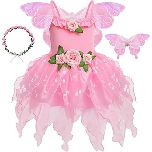 Latocos Girls Fairy Dress Costume Kids Toddler Fairy Dresses Butterfly Wings Princess Dress Up Halloween Birthday Party Gift