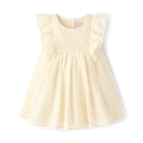 Baby Girls Eyelet Flutter Dress - Cream