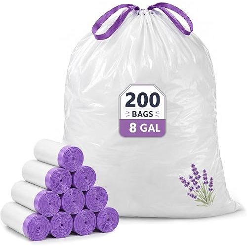 8 Gallon Lavender Scented Drawstring Trash Bags (200 Count)