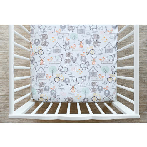 Fitted Crib Sheet in E-I-E-I-O Farm Print Minky
