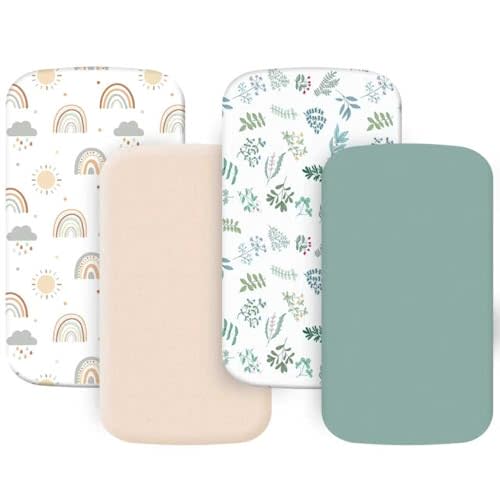 4 Pack Bassinet Sheets (19" x 33"), Compatible with Baby Delight, BabyBond and Dream On Me Skylar/Lotus/Traveler Baby Bassinet, Soft and Skin-Friendly, Mint Green and Color Rainbow