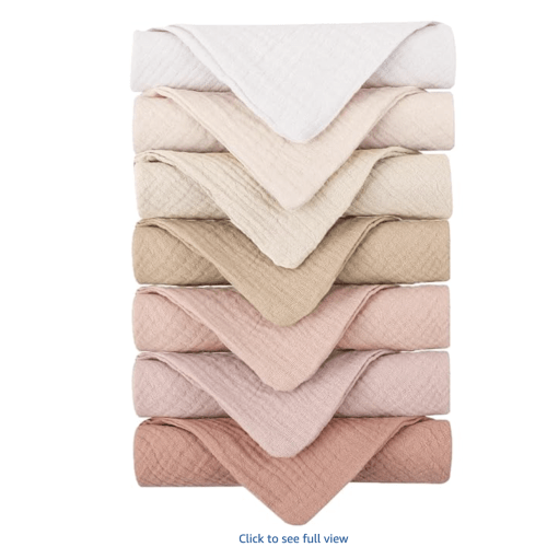 Konssy Baby Muslin Washcloths 7-Pack, 100% Cotton Baby Bath Washcloths, Soft & Absorbent Wash Cloths and Burp Cloths for Newborn Kids Girls & Boys, 11x11 inches