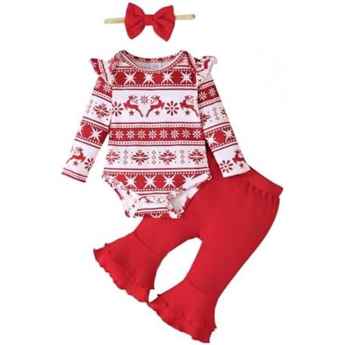 SUNNY PIGGY Baby Girl Clothes Newborn Infant Outfits Ruffle Long Sleeve Romper Pants Set with Headband