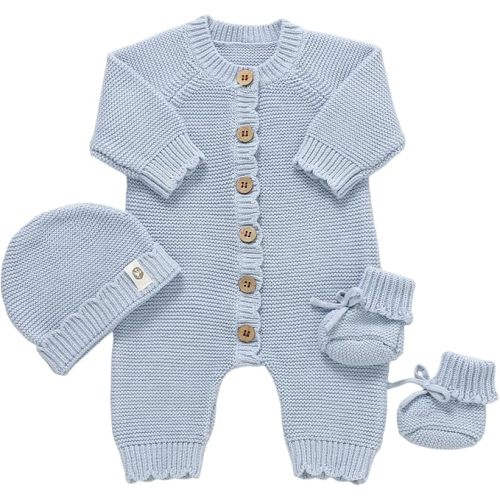 Organic Cotton Baby Sweater Knit Romper Hat Booties 3 Piece