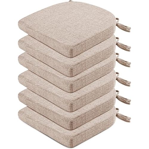 Wellsin Chair Cushions for Dining Chairs 6 Pack - Kitchen Chair Cushions with Ties and Non-Slip Backing - Dining Chair Pads 16"X16"X2", Oatmeal Beige