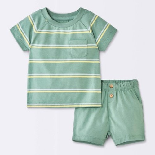 Baby Boys' 2pc Striped Raglan T-Shirt and Shorts Set - Cloud Island™ Green 12M