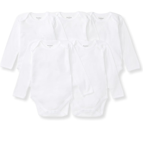 Burt's Bees Baby Organic Long Sleeve Bodysuit (5 Pack) - Cloud, 3-6 M