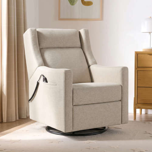 Babyletto Kiwi Deluxe Beach Tan Nursery Electronic Swivel Glider Power Recliner with Heat Massage