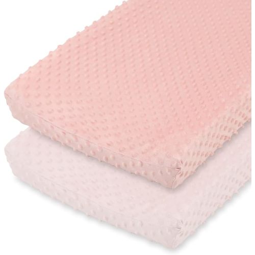 The Peanutshell Minky Dot Diaper Changing Pad Cover - Ultra Soft Baby Mat Cover for Girls, Fits 16” x 32” Changing Table Pads - Pink, 2 Pack