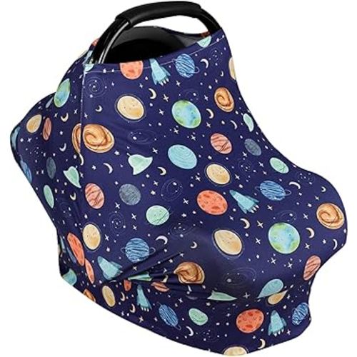 ManFaiSky Car Seat Cover Baby, Stretchy Infant Baby Carseat Cover Boys, Multi-use Nursing Cover Stroller Cover, Planets