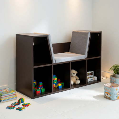 Topcobe 6-Cubby Kid Storage Bookcase Cushioned Reading Nook, Kids Toy Storage Organizer-Brown