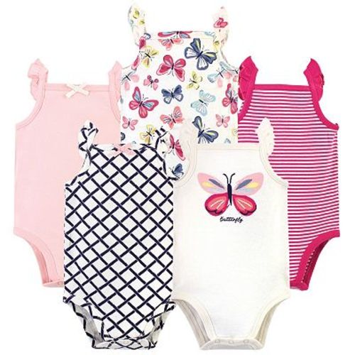 Touched by Nature Baby Girl Organic Cotton Bodysuits 5pk, Bright Butterflies, 0-3 Months