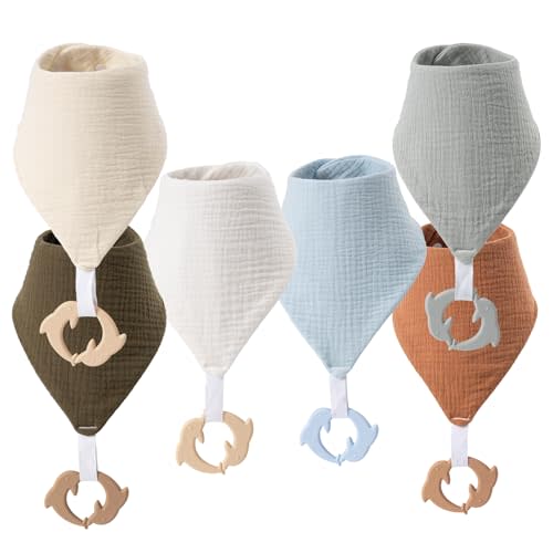 Baby Bandana Drool Bibs 6-pack - 100% Cotton Baby Bibs with Teether for Teething