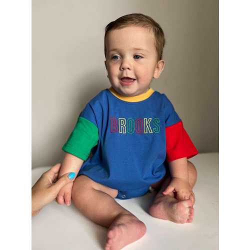 Custom Embroidered 90s Colorblock T-Shirt Romper