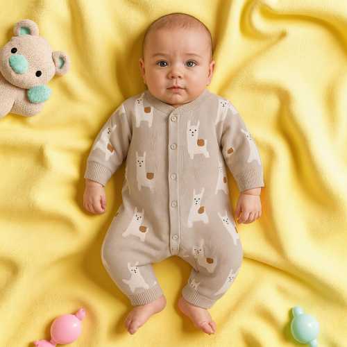 Llama Baby Romper: Cotton Knit Jumpsuit with Snap Buttons