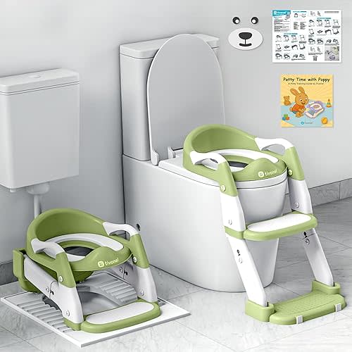 Toddler Potty Training Seat with Ladder and Step Stool | Helps Kids Climb and Sit on Their Own | Soft Cushion, Non-Slip Base, Splash Guard | Includes Potty Training Guide & Sticker
