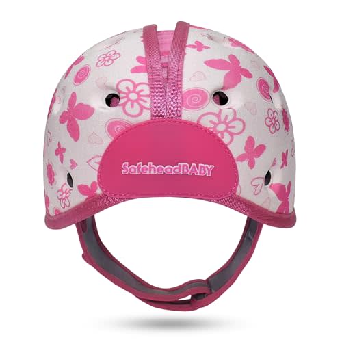 SafeheadBABY Soft Baby Head Protector Helmet for Crawling and Walking 7–24 Months – Ultra-Lightweight & Breathable Infant Safety Helmet That Grows with Your Baby (Circ. 40–52 cm) –Butterfly Heart Pink