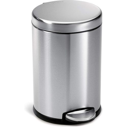 simplehuman 4.5 Liter / 1.2 Gallon Round Bathroom Step Trash Can, Brushed Stainless Steel
