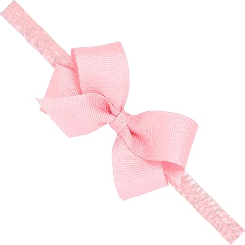 Wee Ones Girls' Classic Grosgrain Hair Bow on a Matching Baby Hair Band, For All Hair Types, Mini Bow, 0-6 Months, Light Pink
