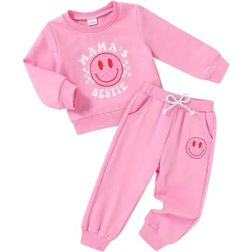 Fall Outfits for Toddler Girl Boy Long Sleeve Smile Face Sweatshirt Top Sweatpants Clothes Set Sweatsuit