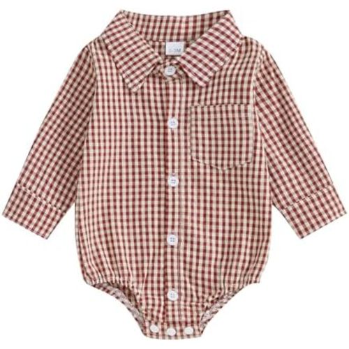 Douhoow Baby Plaid Romper Boys Girls Button Down Bodysuit Long Sleeve Lapel Neck Tops Fall Winter Festival Clothes