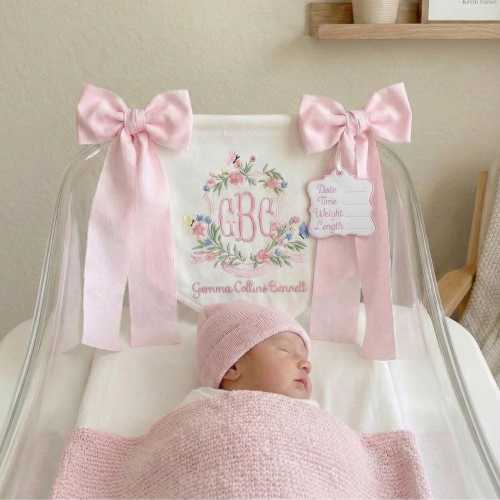 Girl Welcome Banner , Hospital Door Sign, Newborn Crib Birth Announcement