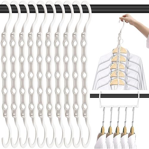10 Pack Space Saving Hangers, Closet Organizer & Storage for Clothes, Ivory