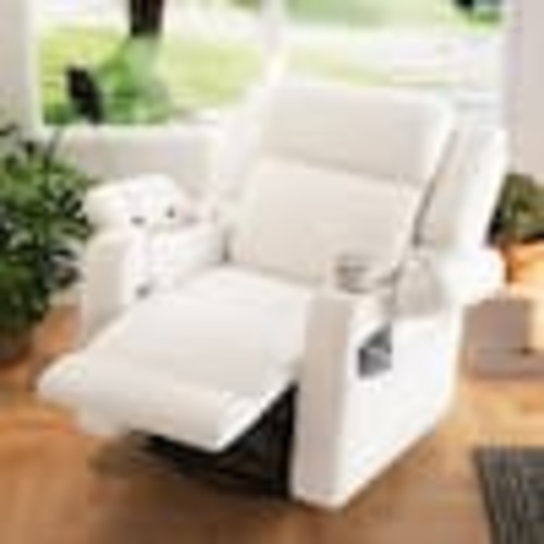 Harper & Bright Designs Beige Corduroy Power Recliner Chair with Heat and Massage, 270° Swivel Rocker, USB Ports, Phone Holder and Cup Holder LHC209AAA