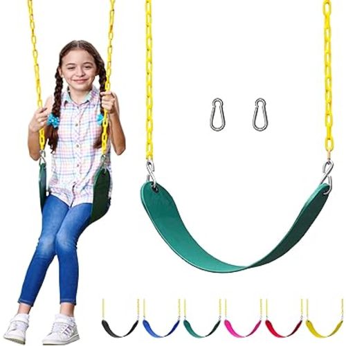 Jungle Gym Kingdom Swing for Outdoor Swing Set - Pack of 1 Swing Seat Replacement Kit with Heavy Duty Chains - Backyard Swingset Playground Accessories for Kids (Green)