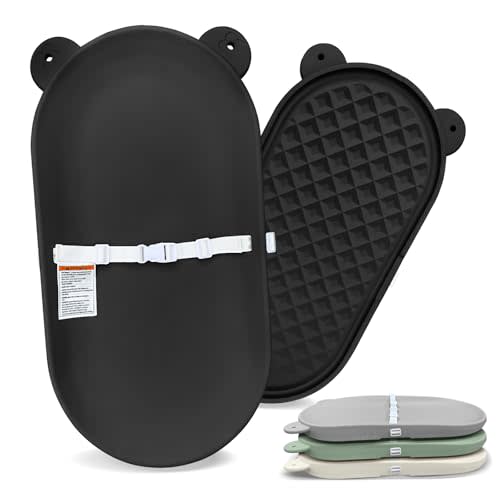 FLEUFAB Changing Pad, Wipeable Diaper Changing Pad with Safety Belt for Changing Table, Nursery, Dresser, EVA Non-Slip Baby Changing Table Pad, Black