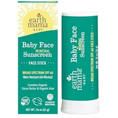 Earth Mama Baby Face Mineral Sunscreen Stick SPF 40 | Non-Nano Zinc, Contains Organic Cocoa Butter & Aloe | Babies, Kids & Family 0.74-Ounce