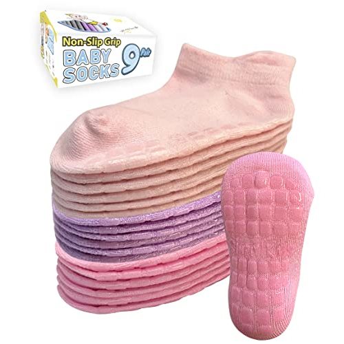 Simply Kids Baby Non-Slip Ankle Socks (9 Pairs) – Superior Grip, Soft Cotton, for Active Toddler Girls & Boys (Ages 0-7)