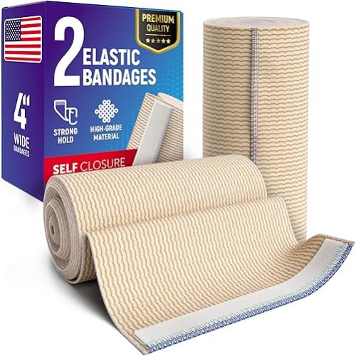 Premium Elastic Bandage Wrap – (2pk) – 4” Self-Closing Reusable Compression Bandage Wrap for Legs and Arms - Foot, Elbow, Knee Wrap