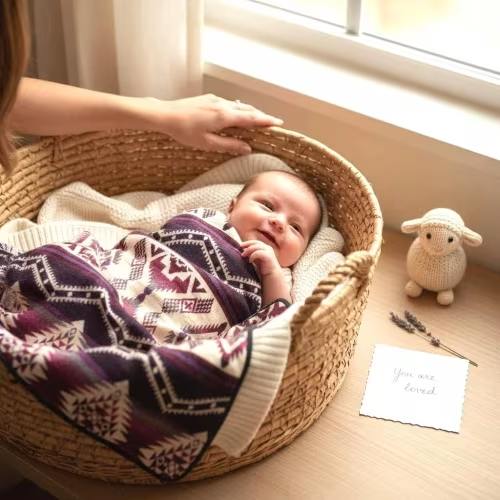 Handwoven Alpaca Baby Blanket – Soft and Hypoallergenic | Natural Dyes | Southwestern Reversible Design | Neutral Newborn Nursery Decor