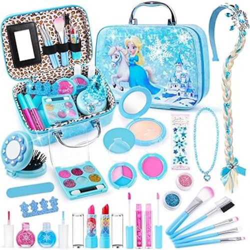Kids Makeup Sets for Girls, Real Washable Make Up Kits Toys Toddler Children Princess Dress Up Birthday Toy for 3 4 5 6 7 8 9 10 11 12 Years (Blue)