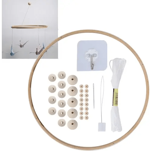 DIY Baby Wooden Mobile Hanger Round, Bed Bell Frame for Crafts Mobile Kit Wind Chime Bell for Room Home Decor Gift for Kids Wooden Mobile Kit